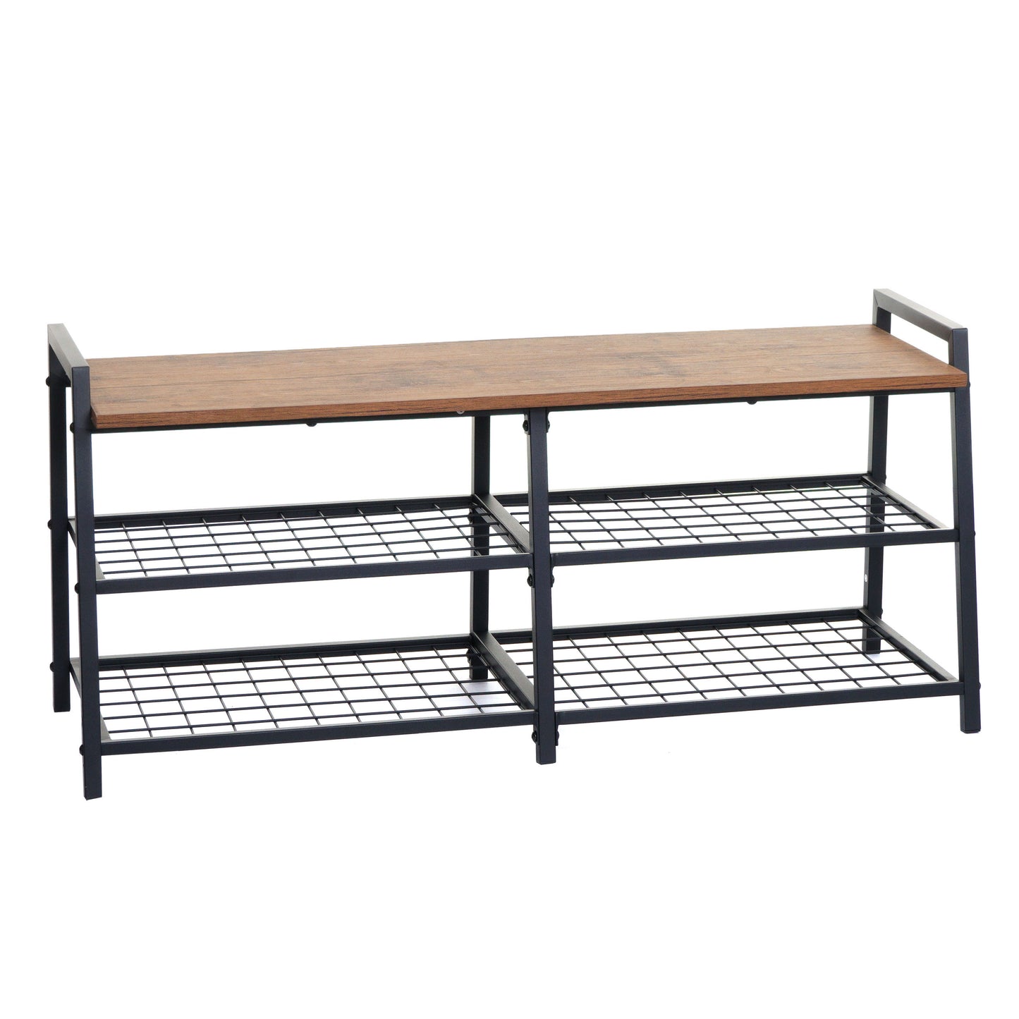 Schoenenrek MCW-A27, schoenenkast schoenenrek bank, 4 compartimenten metalen 3D structuur 40x107x38cm, wild eiken look