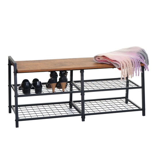 Schoenenrek MCW-A27, schoenenkast schoenenrek bank, 4 compartimenten metalen 3D structuur 40x107x38cm, wild eiken look
