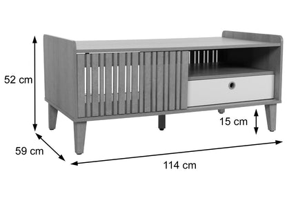 Salontafel MCW-M48, salontafel sofatafel, mango massief hout 52x114x59cm ~ beige, lade grijs