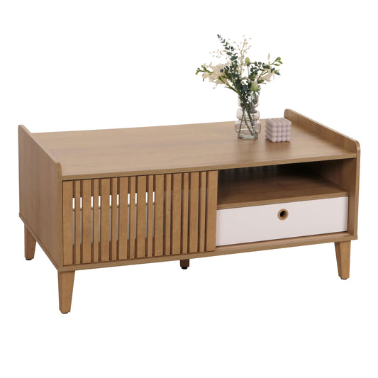 Salontafel MCW-M48, salontafel sofatafel, mango massief hout 52x114x59cm ~ naturel, lade wit