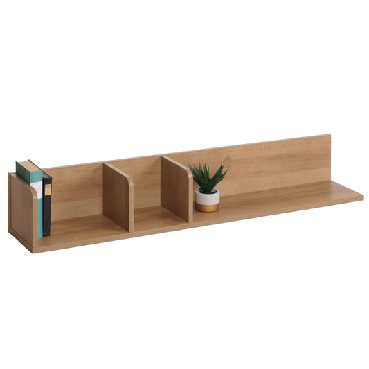 Wandplank MCW-M48, Hangplank Houten plank Zwevende plank, 3 vakken Massief mangohout 20x120x21cm ~ naturel