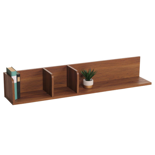 Wandplank MCW-M48, Hangplank Houten plank Zwevende plank, 3 vakken Massief mangohout 20x120x21cm ~ Walnoot look