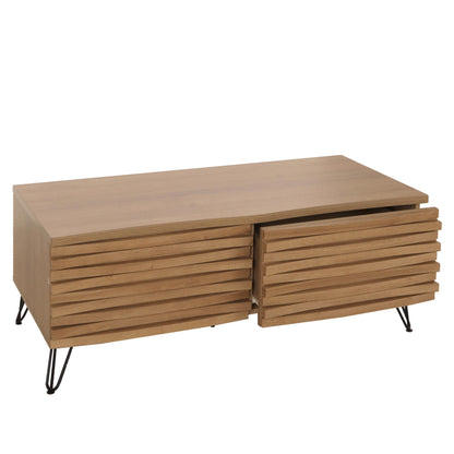 Salontafel MCW-M49, woonkamer tafel, 3D ontwerp 2 laden massief hout mango metaal 46x110x55cm ~ natuur