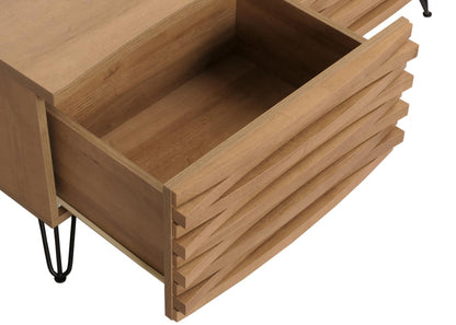 Salontafel MCW-M49, woonkamer tafel, 3D ontwerp 2 laden massief hout mango metaal 46x110x55cm ~ natuur