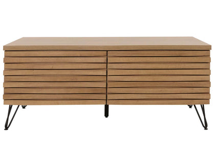 Salontafel MCW-M49, woonkamer tafel, 3D ontwerp 2 laden massief hout mango metaal 46x110x55cm ~ natuur