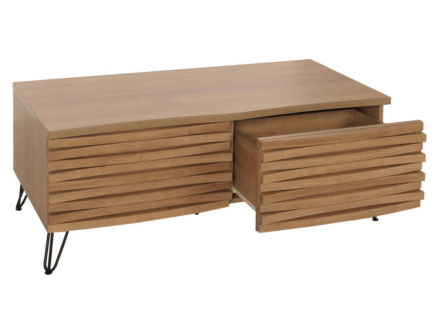 Salontafel MCW-M49, woonkamer tafel, 3D ontwerp 2 laden massief hout mango metaal 46x110x55cm ~ natuur