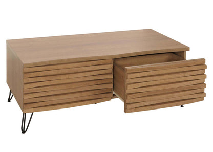 Salontafel MCW-M49, woonkamer tafel, 3D ontwerp 2 laden massief hout mango metaal 46x110x55cm ~ natuur