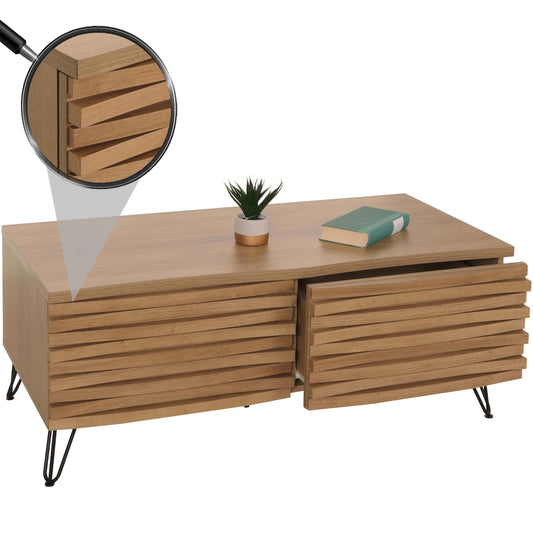 Salontafel MCW-M49, woonkamer tafel, 3D ontwerp 2 laden massief hout mango metaal 46x110x55cm ~ natuur