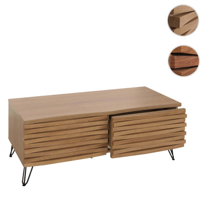 Salontafel MCW-M49, woonkamer tafel, 3D ontwerp 2 laden massief hout mango metaal 46x110x55cm ~ natuur