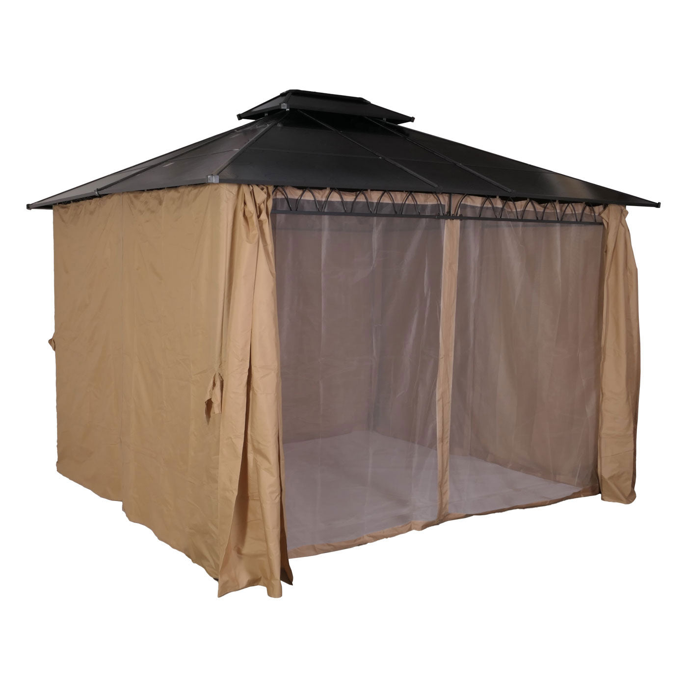 Hardtop pergola MCW-M81, paviljoen, aluminium dakstutten 7cm stalen frame met zijwand en muggengaas 3,6x3m ~ crème