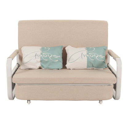 Slaapbank MCW-M83, slaapbank bank, slaapfunctie bedstee ligoppervlak, 130x185cm ~ stof/textiel beige