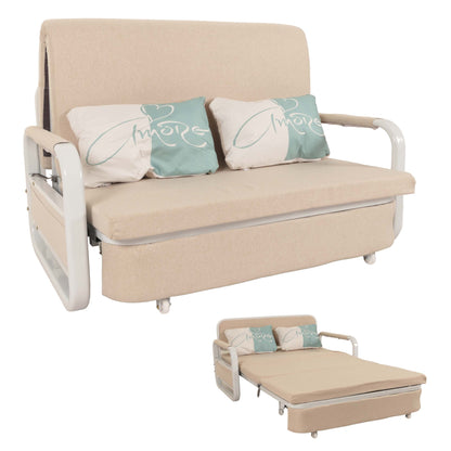 Slaapbank MCW-M83, slaapbank bank, slaapfunctie bedstee ligoppervlak, 130x185cm ~ stof/textiel beige