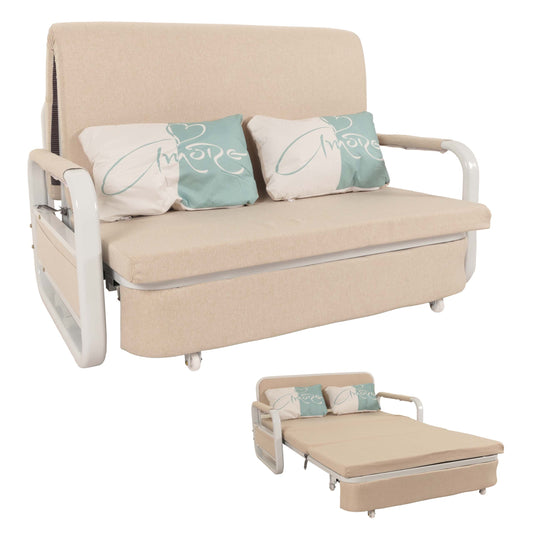Slaapbank MCW-M83, slaapbank bank, slaapfunctie bedstee ligoppervlak, 130x185cm ~ stof/textiel beige