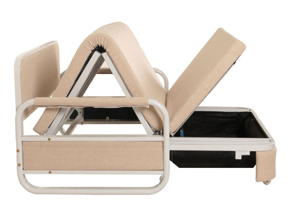 Slaapbank MCW-M83, slaapbank bank, slaapfunctie bedstee ligoppervlak, 130x185cm ~ stof/textiel beige