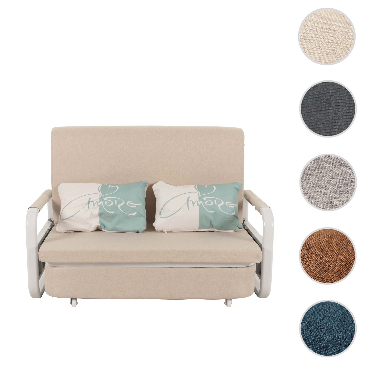 Slaapbank MCW-M83, slaapbank bank, slaapfunctie bedstee ligoppervlak, 130x185cm ~ stof/textiel beige