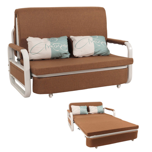Slaapbank MCW-M83, slaapbank bank, slaapfunctie bedstee ligoppervlak, 130x185cm ~ stof/textiel bruin