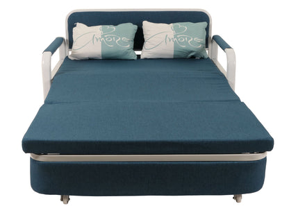 Slaapbank MCW-M83, slaapbank bank, slaapfunctie bedstee ligoppervlak, 130x185cm ~ stof/textiel donkerblauw