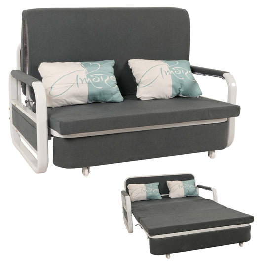 Slaapbank MCW-M83, slaapbank bank, slaapfunctie bedstee ligoppervlak, 130x185cm ~ stof/textiel donkergrijs