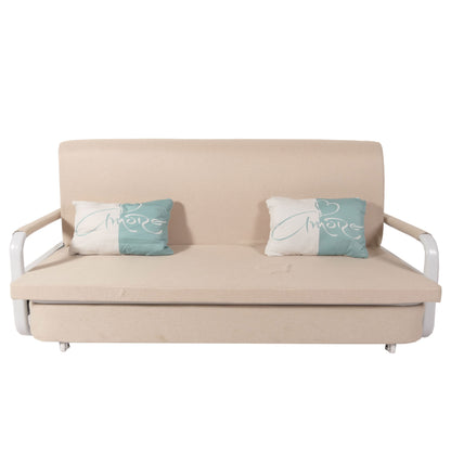 Slaapbank MCW-M83, slaapbank bank, slaapfunctie bedstee ligoppervlak, 190x185cm ~ stof/textiel beige