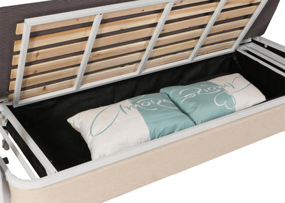 Slaapbank MCW-M83, slaapbank bank, slaapfunctie bedstee ligoppervlak, 190x185cm ~ stof/textiel beige