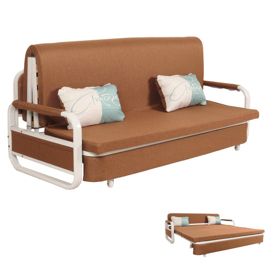Slaapbank MCW-M83, slaapbank bank, slaapfunctie bedstee ligoppervlak, 190x185cm ~ stof/textiel bruin