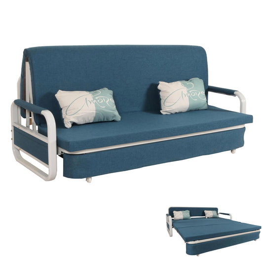 Slaapbank MCW-M83, slaapbank bank, slaapfunctie bedstee ligoppervlak, 190x185cm ~ stof/textiel donkerblauw