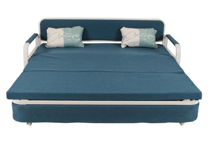 Slaapbank MCW-M83, slaapbank bank, slaapfunctie bedstee ligoppervlak, 190x185cm ~ stof/textiel donkerblauw