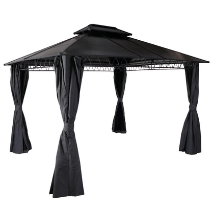 Hardtop pergola MCW-M81, paviljoen, aluminium dakstutten 7cm stalen frame met zijwand en muggengaas 3,6x3m ~ grijs