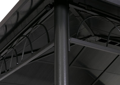 Hardtop pergola MCW-M81, paviljoen, aluminium dakstutten 7cm stalen frame met zijwand en muggengaas 3,6x3m ~ crème