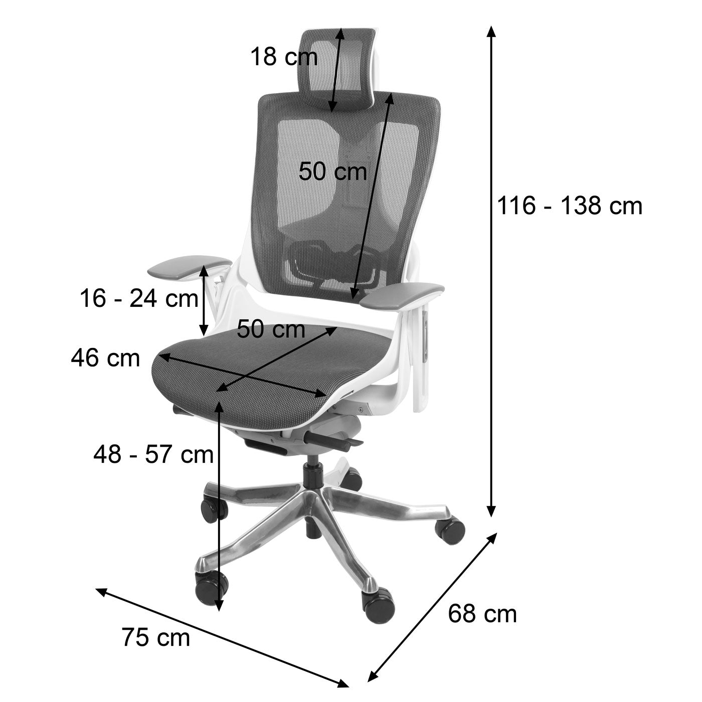 Bureaustoel MERRYFAIR Wau 2, bureaustoel draaistoel, bekleed/mesh, ergonomisch ~ zwart-grijs