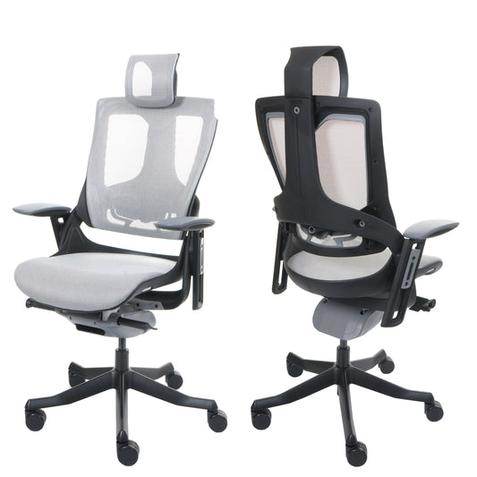 Bureaustoel MERRYFAIR Wau 2, bureaustoel draaistoel, bekleding/mesh, ergonomisch ~ wit-grijs, zwart frame
