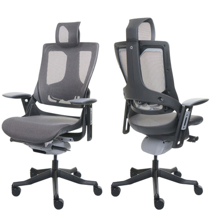 Bureaustoel MERRYFAIR Wau 2, bureaustoel draaistoel, bekleed/mesh, ergonomisch ~ zwart-grijs, zwart frame