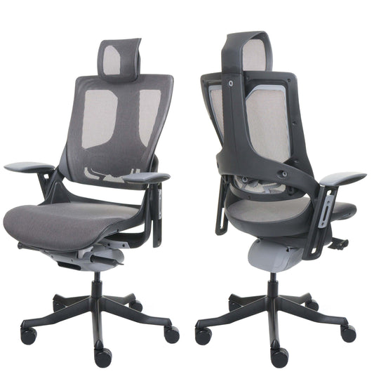 Bureaustoel MERRYFAIR Wau 2, bureaustoel draaistoel, bekleed/mesh, ergonomisch ~ zwart-grijs, zwart frame