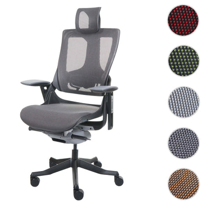 Bureaustoel MERRYFAIR Wau 2, bureaustoel draaistoel, bekleed/mesh, ergonomisch ~ zwart-grijs, zwart frame