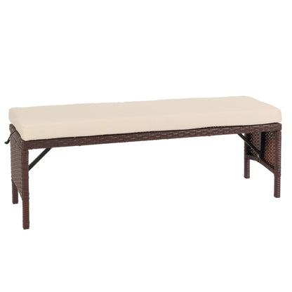 Poly rotan bank MCW-G16, tuinbank rotan bank, gastronomie 112cm ~ bruin, kussens crème