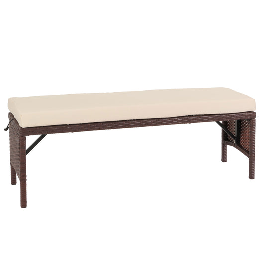Poly rotan bank MCW-G16, tuinbank rotan bank, gastronomie 112cm ~ bruin, kussens crème