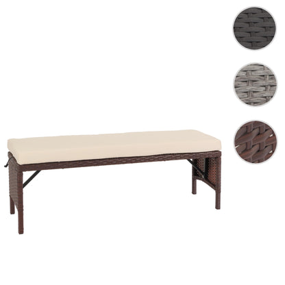 Poly rotan bank MCW-G16, tuinbank rotan bank, gastronomie 112cm ~ bruin, kussens crème