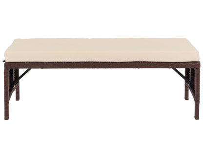Poly rotan bank MCW-G16, tuinbank rotan bank, gastronomie 112cm ~ bruin, kussens crème