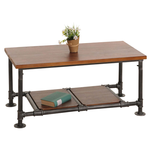 Salontafel MCW-N27, woonkamer tafel bank tafel bijzettafel, industrieel massief hout metaal 48x100x50cm ~ bruin