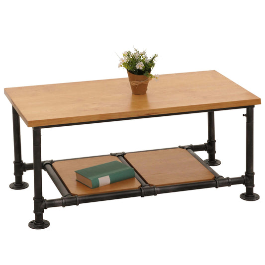 Salontafel MCW-N27, woonkamer tafel bank tafel bijzettafel, industrieel massief hout metaal 48x100x50cm ~ natuur
