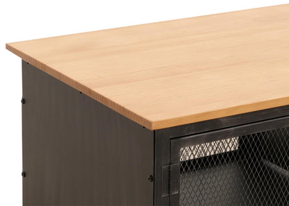 Salontafel MCW-N28, sofatafel, wielen 2 vakken, 3D structuur industrieel retro metaal hout 45x120x60cm ~ zwart, naturel