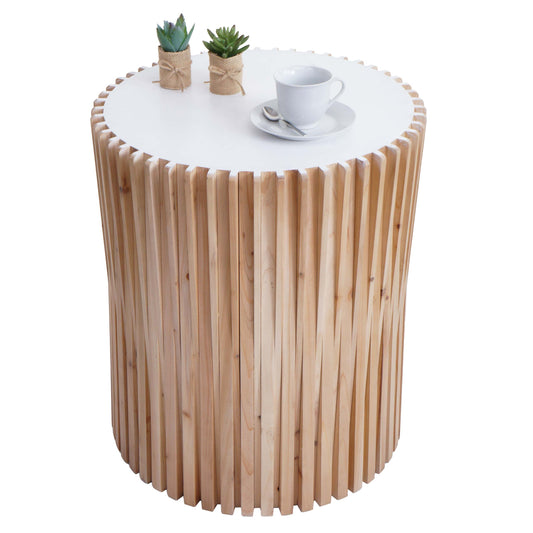 Bijzettafel MCW-N31, salontafel salontafel loungetafel bloementafel nachtkastje, dennenhout Ø51cm naturel-wit