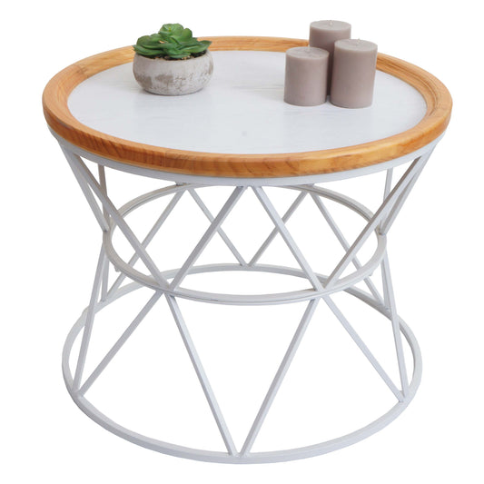 Salontafel MCW-N32, salontafel bijzettafel loungetafel sofatafel woonkamertafel, metalen frame hout Ø66cm wit