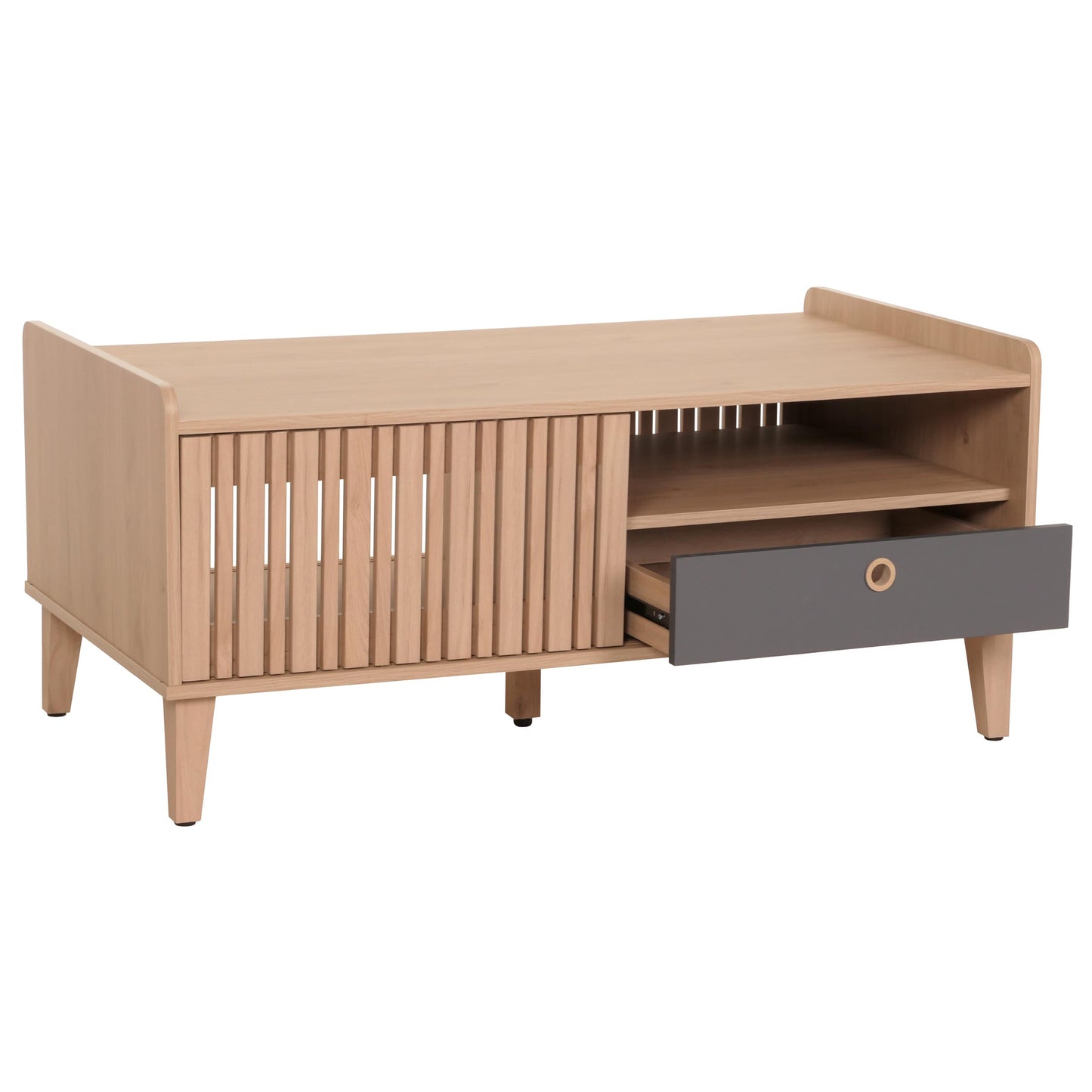 Salontafel MCW-M48, salontafel sofatafel, mango massief hout 52x114x59cm ~ beige, lade grijs