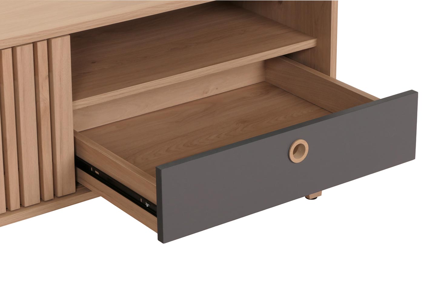 Salontafel MCW-M48, salontafel sofatafel, mango massief hout 52x114x59cm ~ beige, lade grijs