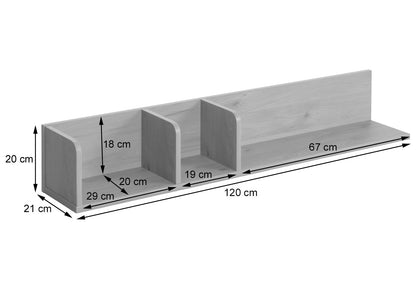 Wandplank MCW-M48, Hangplank Houten plank Zwevende plank, 3 vakken Massief mangohout 20x120x21cm ~ naturel