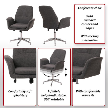 Set van 6 vergaderstoelen MCW-K23, bezoekersstoel gestoffeerde stoel draaibare armleuningen in hoogte verstelbaar stof/textiel ~ donkergrijs