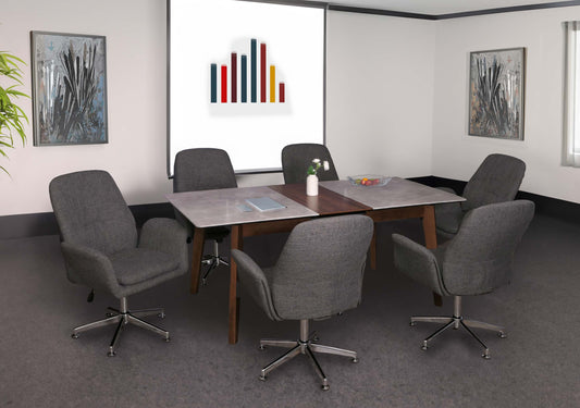Set van 6 vergaderstoelen MCW-K23, bezoekersstoel gestoffeerde stoel draaibare armleuningen in hoogte verstelbaar stof/textiel ~ donkergrijs