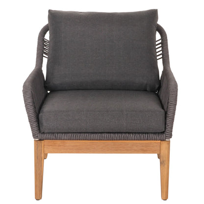 Tuinset MCW-H56b, loungeset tuin loungebank fauteuil tafel, rope wicker Touwhout acacia ~ donkergrijs