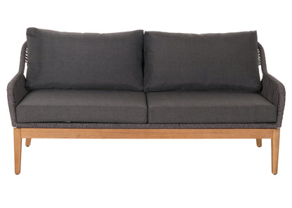 Tuinset MCW-H56b, loungeset tuin loungebank fauteuil tafel, rope wicker Touwhout acacia ~ donkergrijs